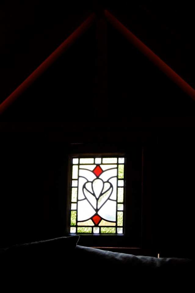 Tiny rustic cabin, sleeping loft window