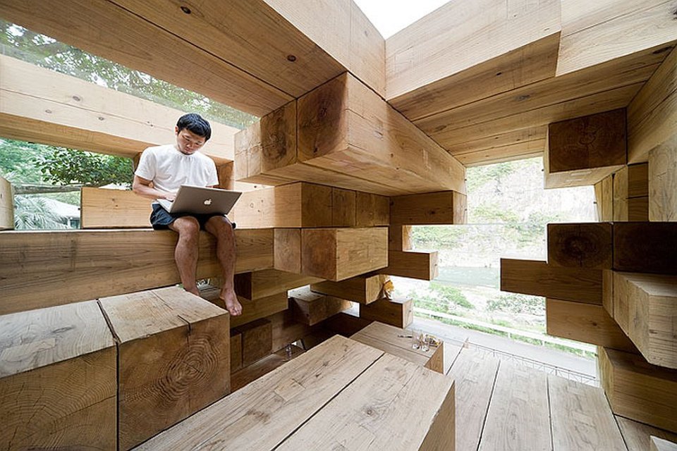 Final Wooden House, an unusual "log cabin" by architect Sou Fujimoto | www.facebook.com/SmallHouseBliss