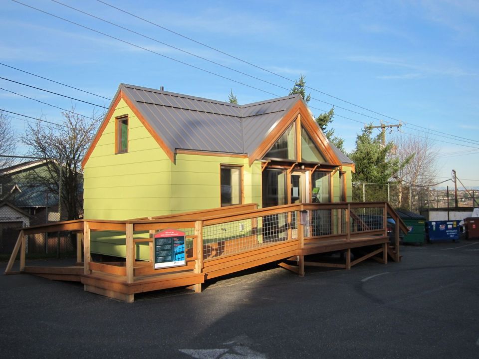 The Mini-B, a tiny house built to the Passive House standard for ultra-high energy-efficiency. It is a 300 sq ft studio with a sleeping loft. | www.facebook.com/SmallHouseBliss