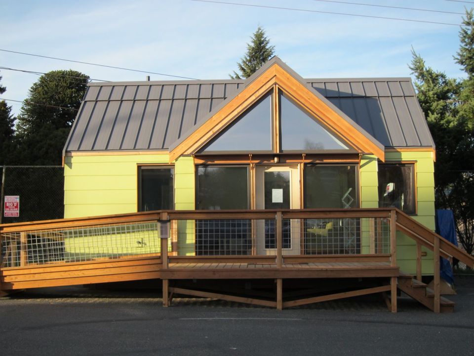 The Mini-B, a tiny house built to the Passive House standard for ultra-high energy-efficiency. It is a 300 sq ft studio with a sleeping loft. | www.facebook.com/SmallHouseBliss
