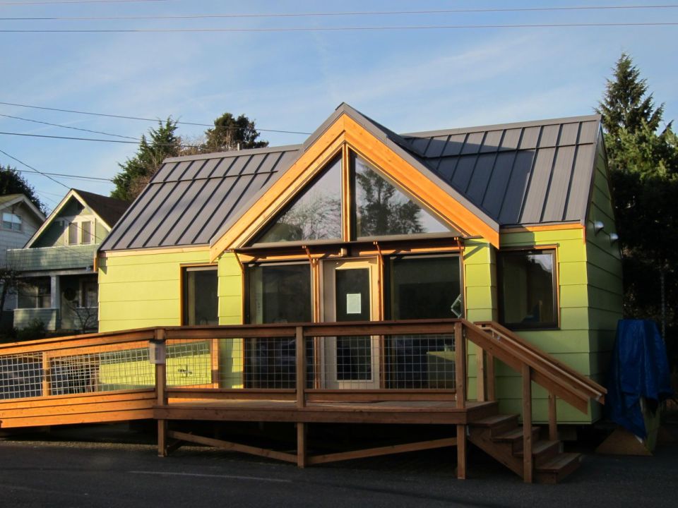 The Mini-B, a tiny house built to the Passive House standard for ultra-high energy-efficiency. It is a 300 sq ft studio with a sleeping loft. | www.facebook.com/SmallHouseBliss