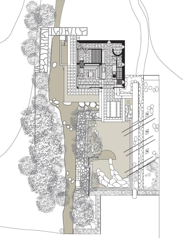 The Mill House, a finely-crafted guest house set among beautiful water features and lush landscaping. It has one bedroom and a sauna in 538 sq ft. | www.facebook.com/SmallHouseBliss