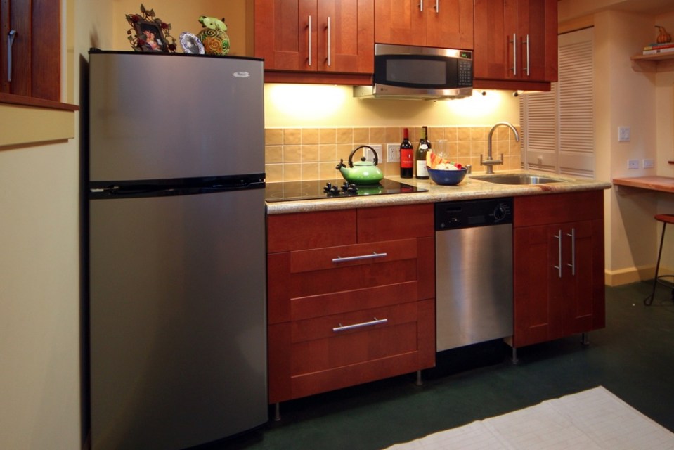 Karen's backyard cottage has 265 sq ft of living space plus a sleeping loft. | www.facebook.com/SmallHouseBliss