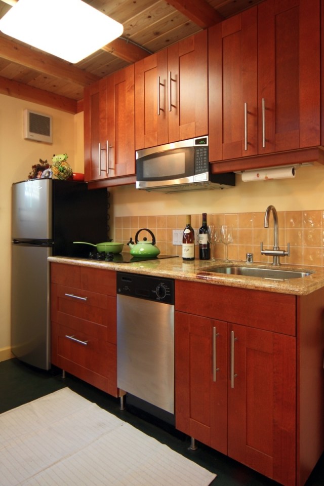 Karen's backyard cottage has 265 sq ft of living space plus a sleeping loft. | www.facebook.com/SmallHouseBliss