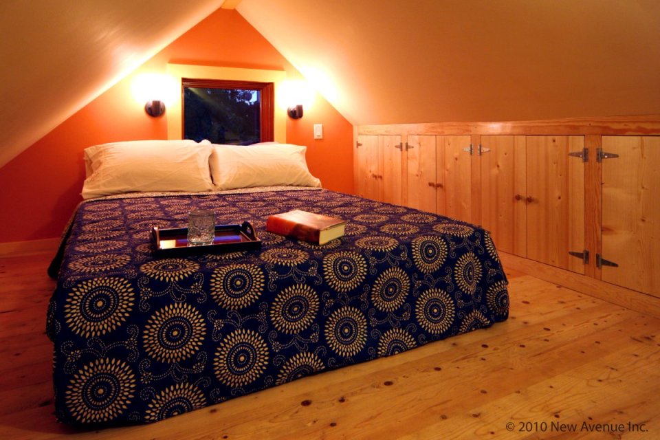 Karen's backyard cottage has 265 sq ft of living space plus a sleeping loft. | www.facebook.com/SmallHouseBliss