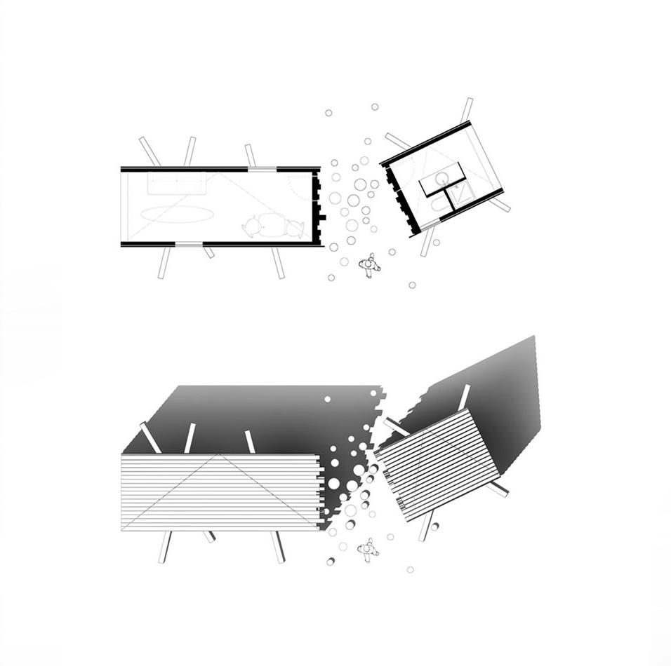 Flake House, a tiny modern cabin in two parts totalling 237 sq ft. | www.facebook.com/SmallHouseBliss