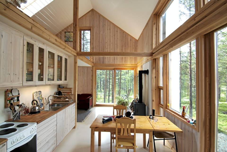 Gunnar's House, a small timber frame forest home in Norway. It has 2 bedrooms in 915 sq ft. | www.facebook.com/SmallHouseBliss