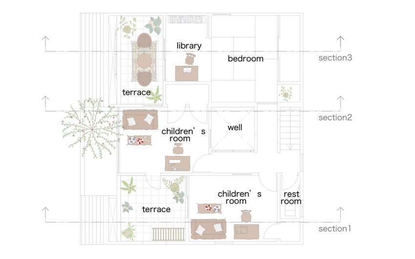 This small house for a family features terraces cut into the steeply pitched roof. | www.facebook.com/SmallHouseBliss