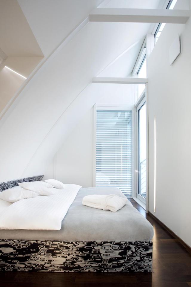 A striking contemporary float home with 2 bedrooms in 1,044 sq ft. | www.facebook.com/SmallHouseBliss