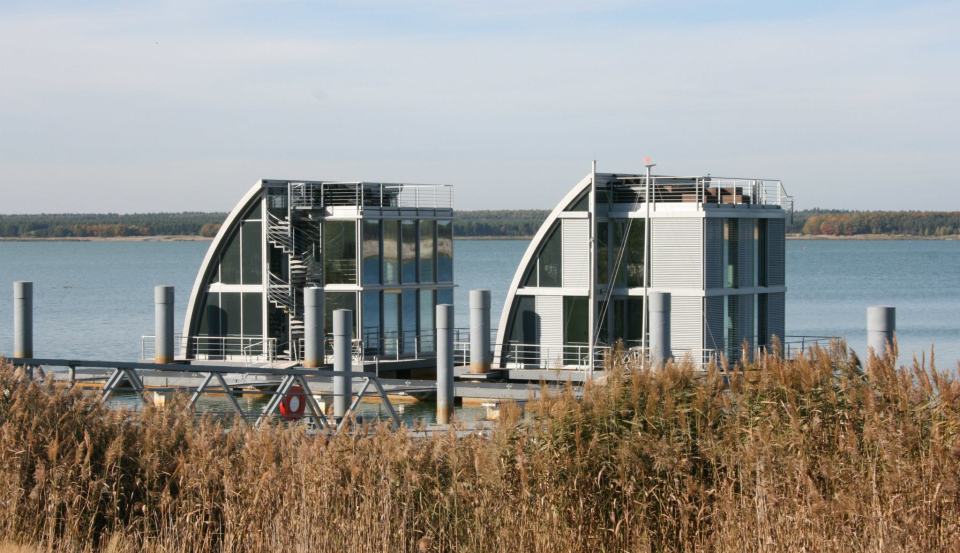 A striking contemporary float home with 2 bedrooms in 1,044 sq ft. | www.facebook.com/SmallHouseBliss