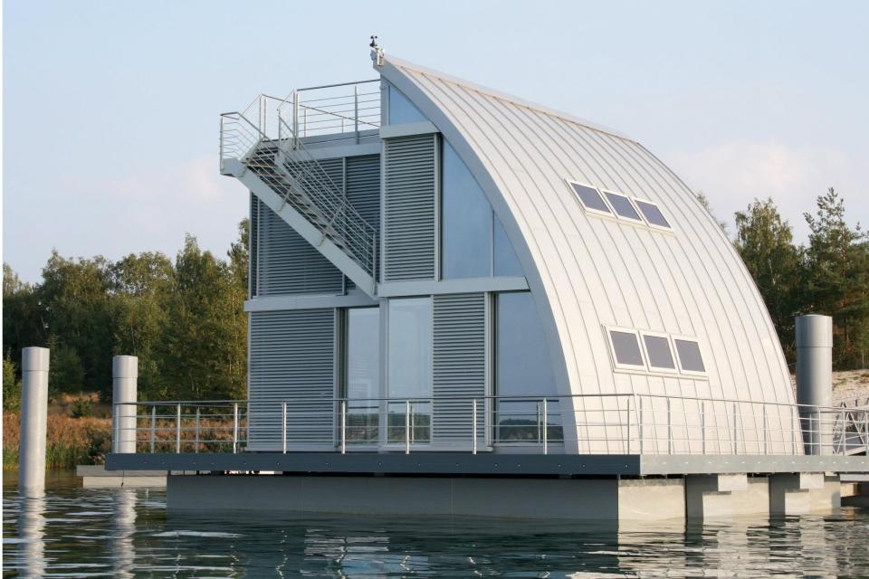 A striking contemporary float home with 2 bedrooms in 1,044 sq ft. | www.facebook.com/SmallHouseBliss