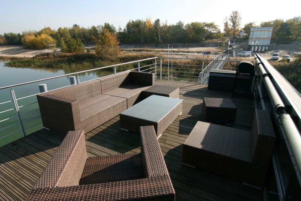 A striking contemporary float home with 2 bedrooms in 1,044 sq ft. | www.facebook.com/SmallHouseBliss