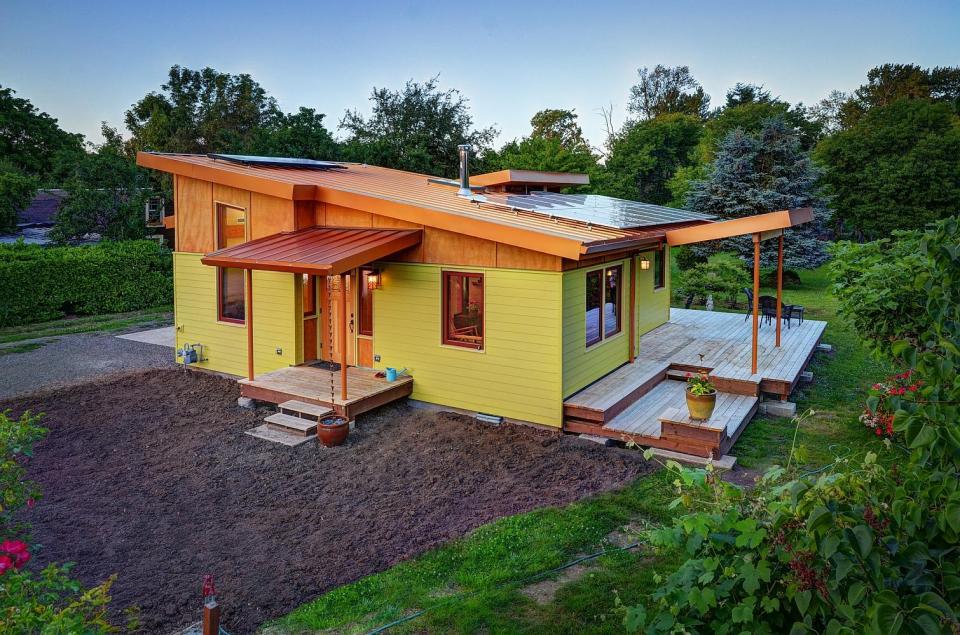 River Road House, a beautiful and sustainable timber frame home with two bedrooms in 800 sq ft. | www.facebook.com/SmallHouseBliss