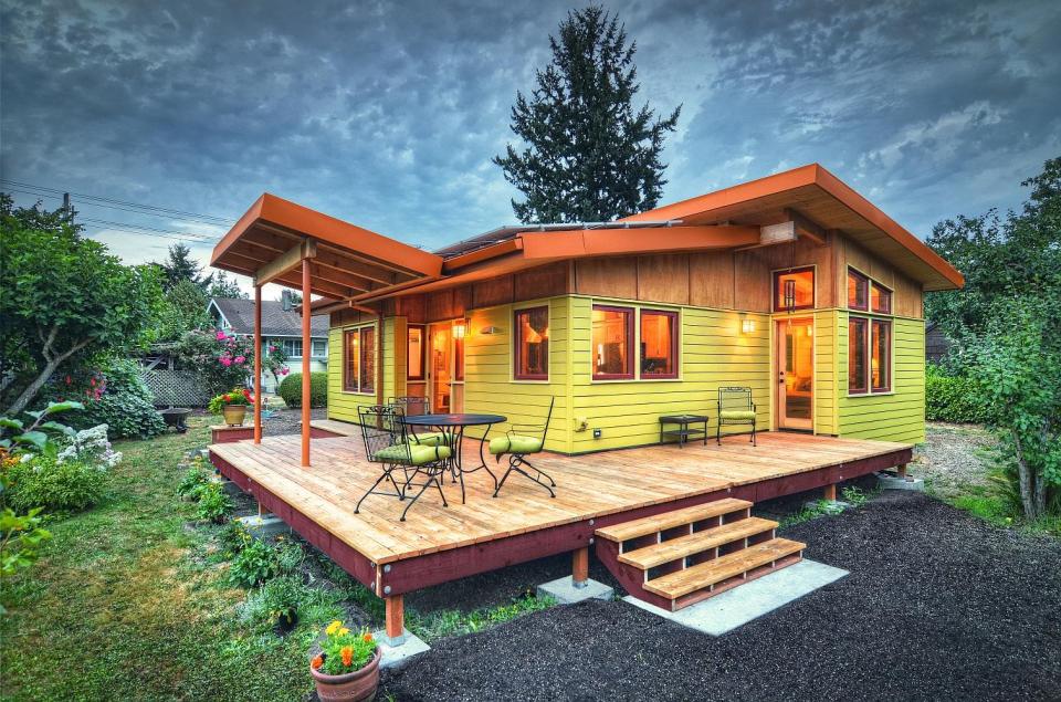 River Road House, a beautiful and sustainable timber frame home with two bedrooms in 800 sq ft. | www.facebook.com/SmallHouseBliss