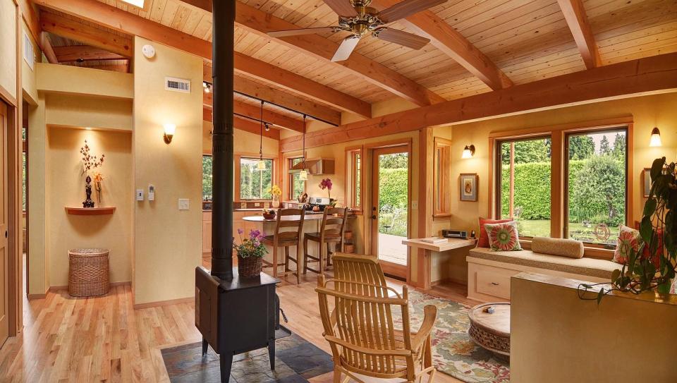 River Road House, a beautiful and sustainable timber frame home with two bedrooms in 800 sq ft. | www.facebook.com/SmallHouseBliss