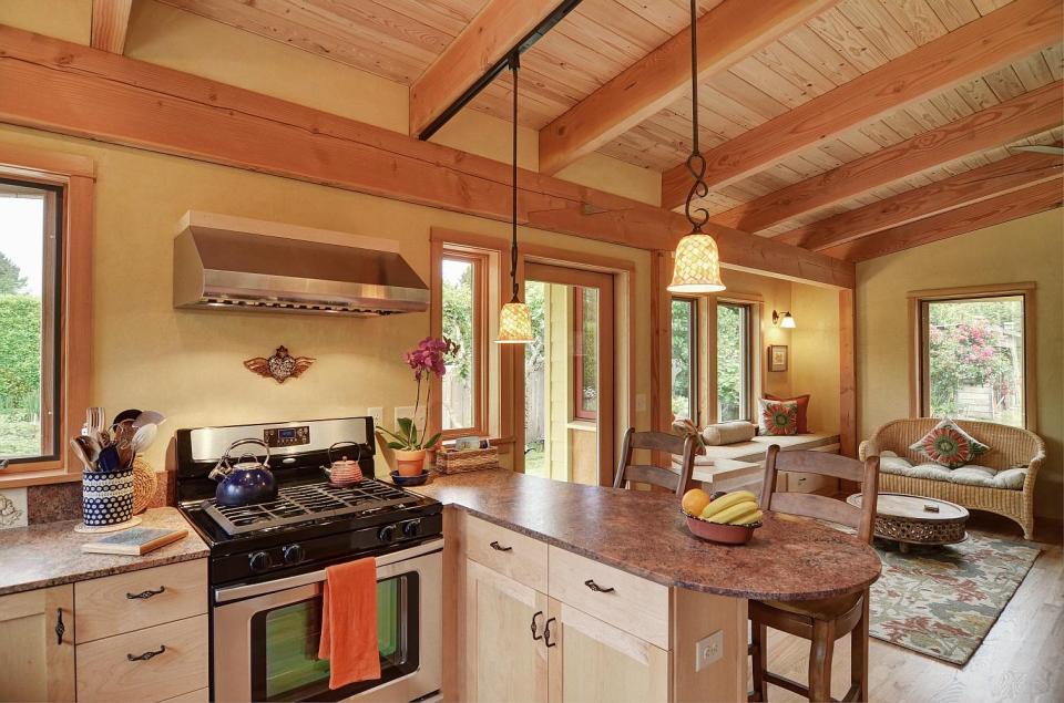 River Road House, a beautiful and sustainable timber frame home with two bedrooms in 800 sq ft. | www.facebook.com/SmallHouseBliss