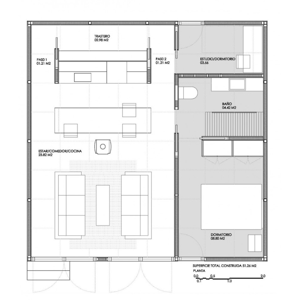 A prototype prefab house in Spain with two bedrooms in 550 sq ft. | www.facebook.com/SmallHouseBliss
