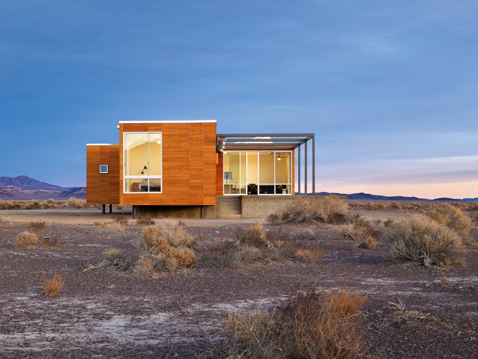This prefab retreat in the Nevada desert has no air conditioning, using only passive strategies to keep cool. It has 3 bedrooms in 1,200 sq ft. | www.facebook.com/SmallHouseBliss