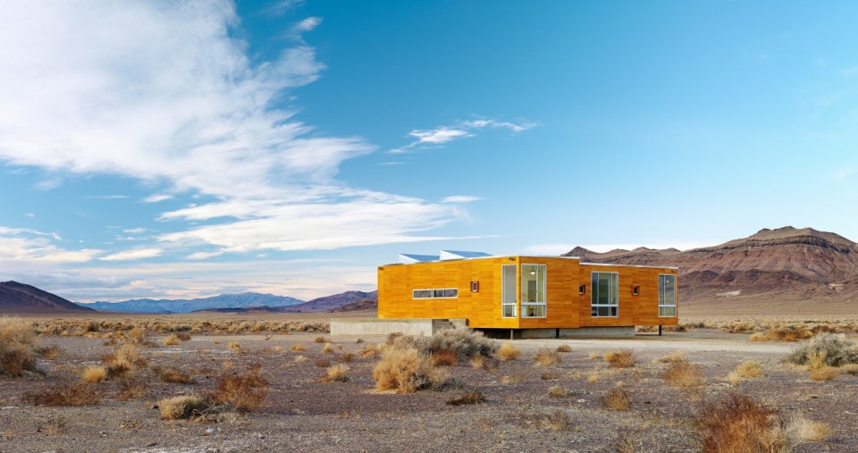 This prefab retreat in the Nevada desert has no air conditioning, using only passive strategies to keep cool. It has 3 bedrooms in 1,200 sq ft. | www.facebook.com/SmallHouseBliss