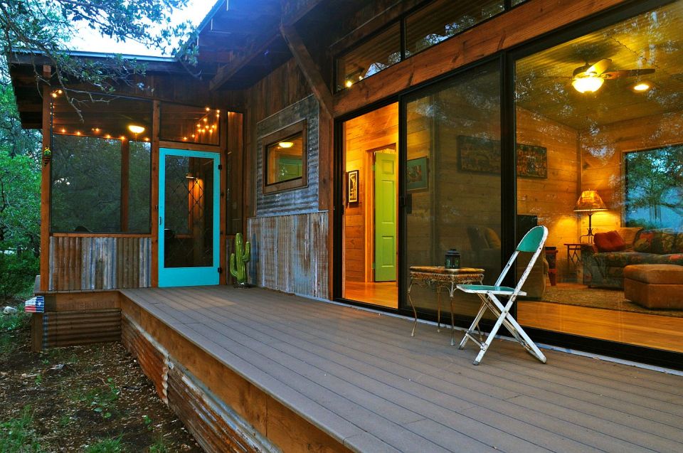 Reclaimed materials give this cabin the rich patina of age. The cabin has one bedroom in 640 sq ft. | www.facebook.com/SmallHouseBliss