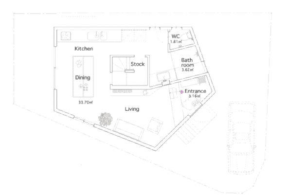 Floor plan of the House in Fukawa by Suppose Design Office