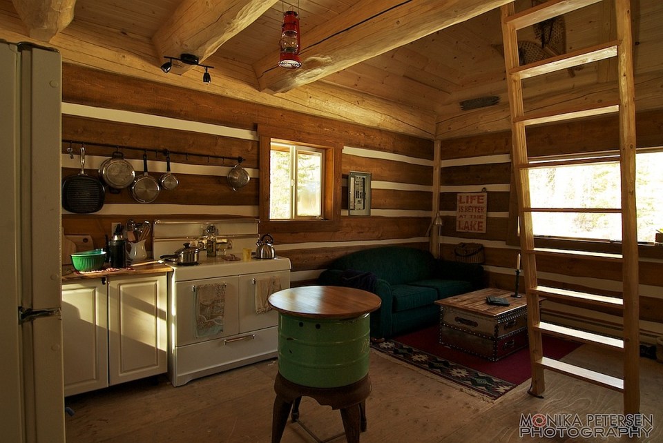 A small post and beam cabin in the woods of British Columbia. It has a 320 sq ft ground floor plus a loft. | www.facebook.com/SmallHouseBliss