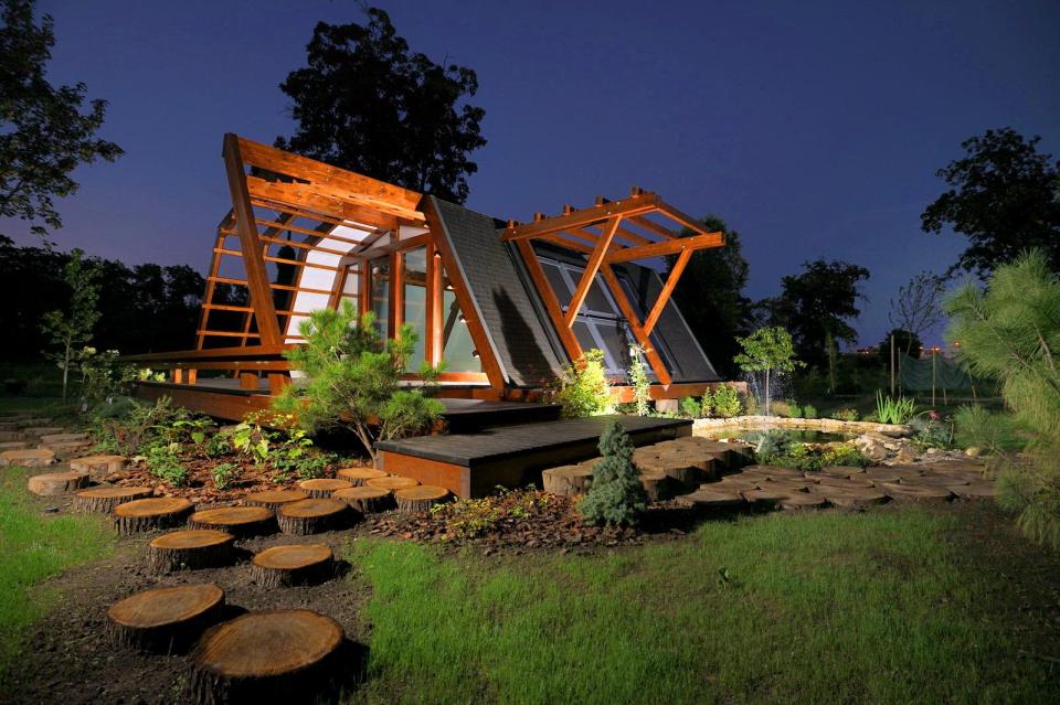 The Soleta zeroEnergy One, an eco-friendly modular house with an unusual gambrel roof design. It has 614 sq ft with a lofted bedroom. | www.facebook.com/SmallHouseBliss