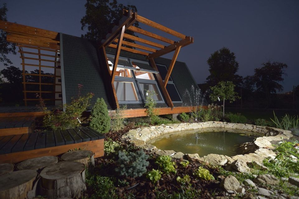 The Soleta zeroEnergy One, an eco-friendly modular house with an unusual gambrel roof design. It has 614 sq ft with a lofted bedroom. | www.facebook.com/SmallHouseBliss