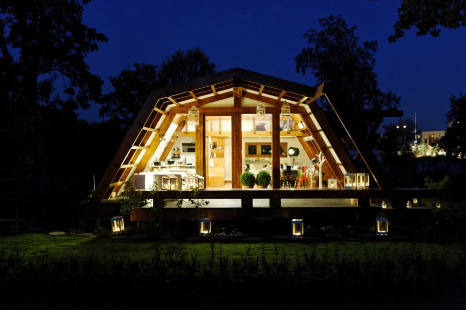 The Soleta zeroEnergy One, an eco-friendly modular house with an unusual gambrel roof design. It has 614 sq ft with a lofted bedroom. | www.facebook.com/SmallHouseBliss
