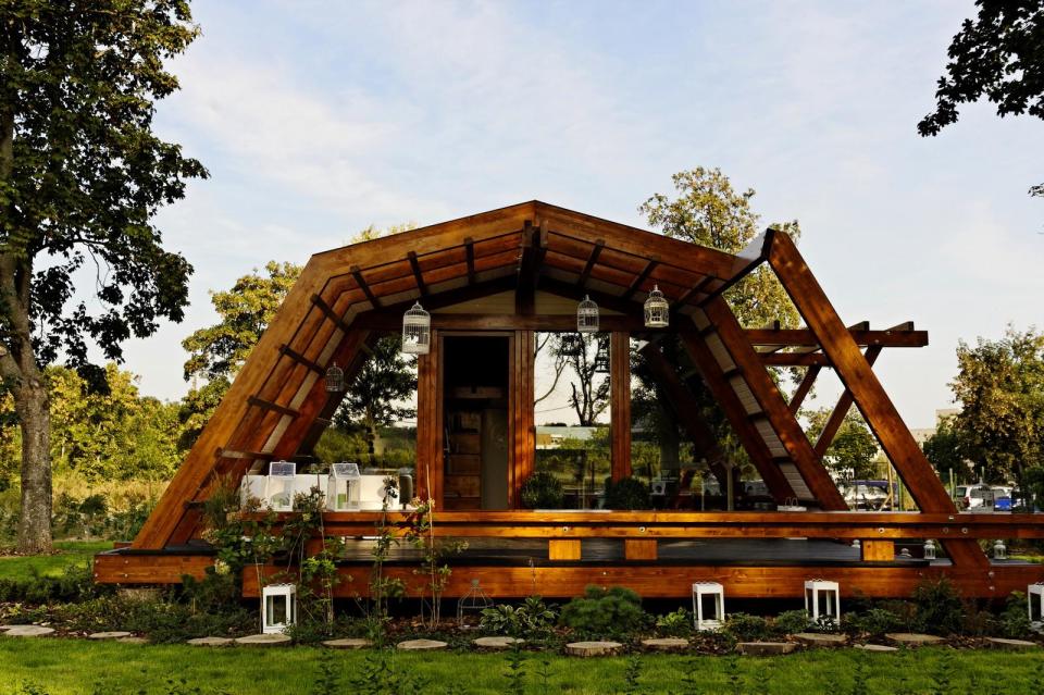 The Soleta zeroEnergy One, an eco-friendly modular house with an unusual gambrel roof design. It has 614 sq ft with a lofted bedroom. | www.facebook.com/SmallHouseBliss