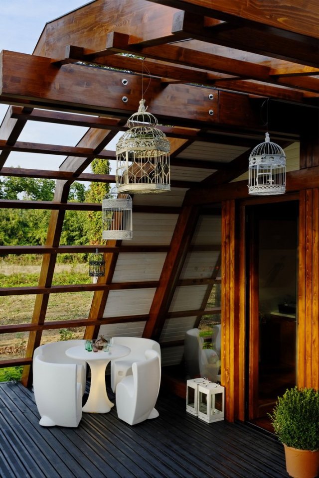The Soleta zeroEnergy One, an eco-friendly modular house with an unusual gambrel roof design. It has 614 sq ft with a lofted bedroom. | www.facebook.com/SmallHouseBliss