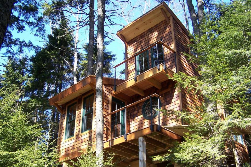 This 350 sq ft "treehouse" is used as a playhouse and family hangout space. | www.facebook.com/SmallHouseBliss