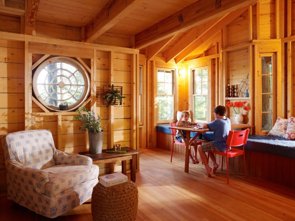 This 350 sq ft "treehouse" is used as a playhouse and family hangout space. | www.facebook.com/SmallHouseBliss