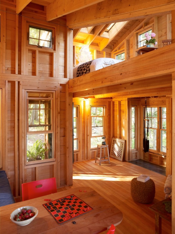 This 350 sq ft "treehouse" is used as a playhouse and family hangout space. | www.facebook.com/SmallHouseBliss