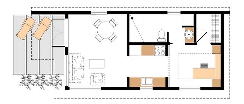 Studio37, a modern prefab cottage designed to be wheelchair accessible. It has one bedroom in 400 sq ft. | www.facebook.com/SmallHouseBliss