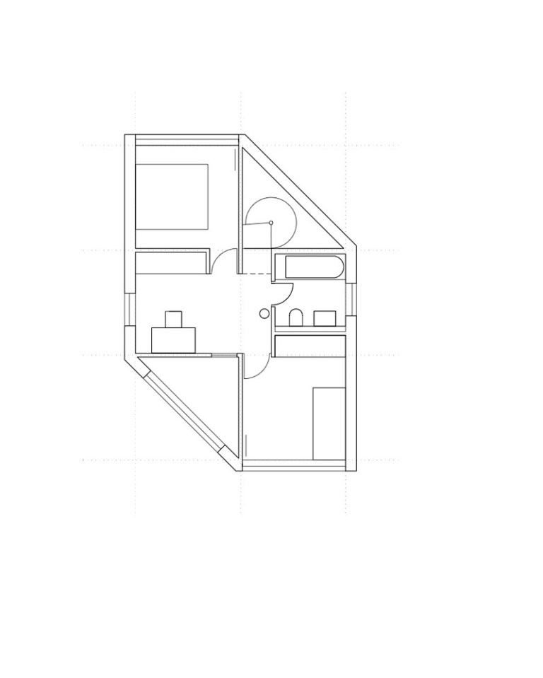 A hexagon-shaped plan was chosen to maximize views and daylight in this small house that has 2 bedrooms in 1,012 sq ft. | www.facebook.com/SmallHouseBliss