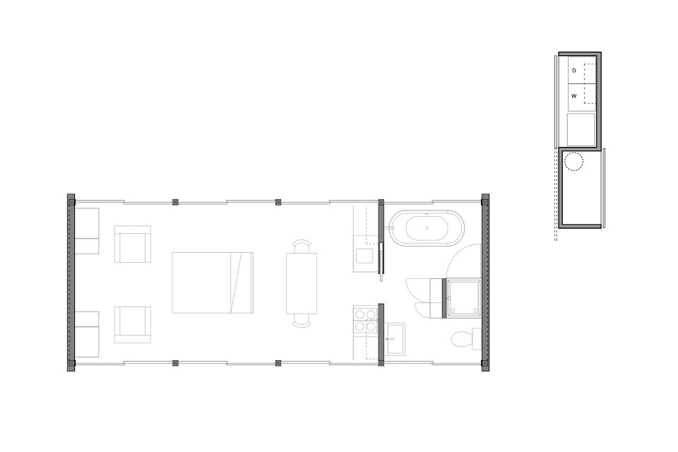 The Marfa weeHouse, a compact but luxurious desert retreat. The modern prefab has a 440 sq ft studio floor plan. | www.facebook.com/SmallHouseBliss