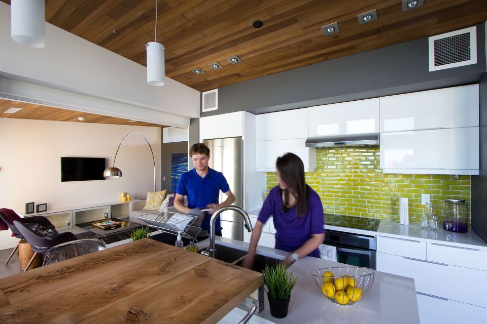 Solar Decathlon 2013 competitor Borealis was designed for housemates, with two private suites sharing a kitchen and bath. | www.facebook.com/SmallHouseBliss