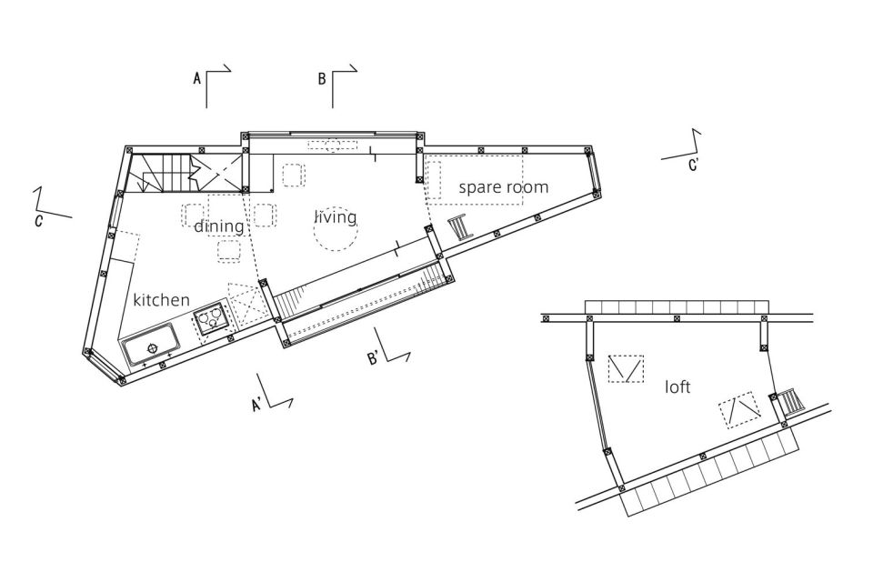 This 2-bedroom house on a tiny sliver of a site seems larger than its 595 sq ft. | www.facebook.com/SmallHouseBliss