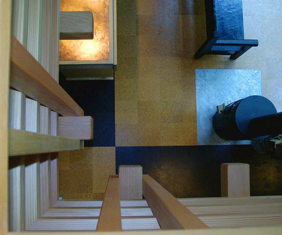 This elevated cabin features a double-height corner window. It has 800 sq ft and a pair of lofts for sleeping. | www.facebook.com/SmallHouseBliss