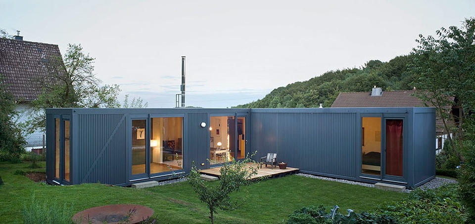 ContainerLove, a small house built from modules designed to resemble shipping containers. It has 2 bedrooms and room for a 3rd in about 969 sq ft. | www.facebook.com/SmallHouseBliss