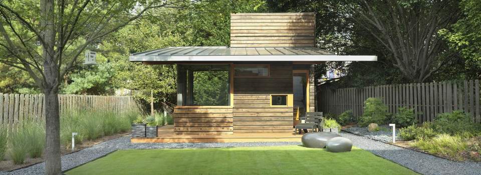 This ~220 sq ft backyard studio serves as a writing studio and a quiet family retreat. | www.facebook.com/SmallHouseBliss