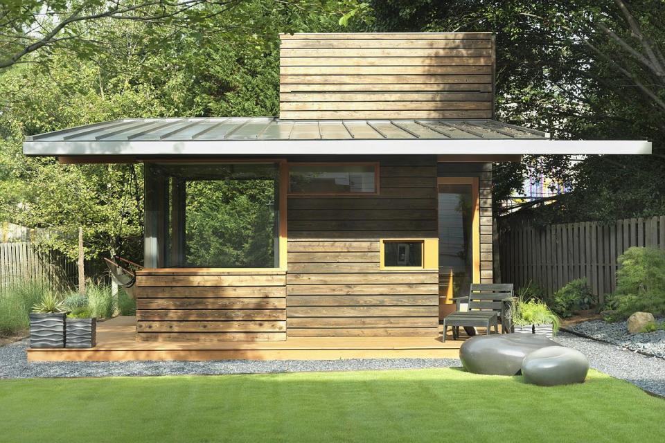 This ~220 sq ft backyard studio serves as a writing studio and a quiet family retreat. | www.facebook.com/SmallHouseBliss