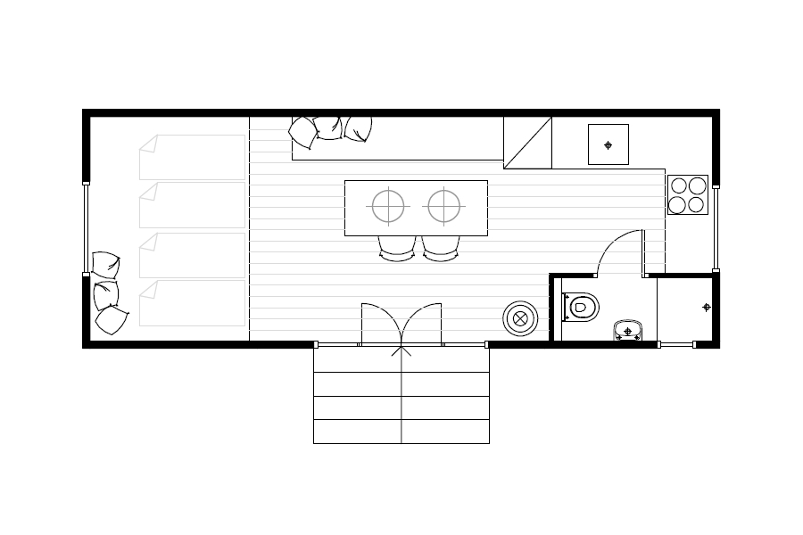 A modern version of the traditional wagon dwelling. It has a full kitchen, 3-piece bath and built-in bed in 258 sq ft. | www.facebook.com/SmallHouseBliss
