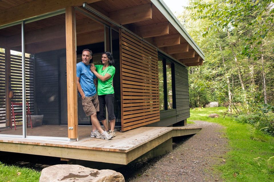 Chalet EXP, a modern 320 sq ft studio cabin for vacation rentals in a Quebec provincial park. | www.facebook.com/SmallHouseBliss