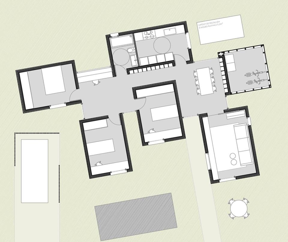 A passive house in Spain composed of six prefabricated wood boxes. It has 3 bedrooms in 1,195 sq ft. | www.facebook.com/SmallHouseBliss