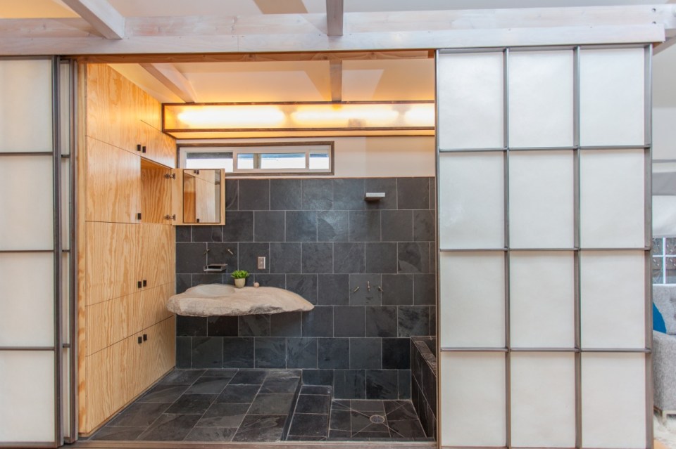 Mad Men actor Vincent Kartheiser's Hollywood pad with a "Japanese industrial" aesthetic. The 603 sq ft studio features a bed that drops from the ceiling. | www.facebook.com/SmallHouseBliss