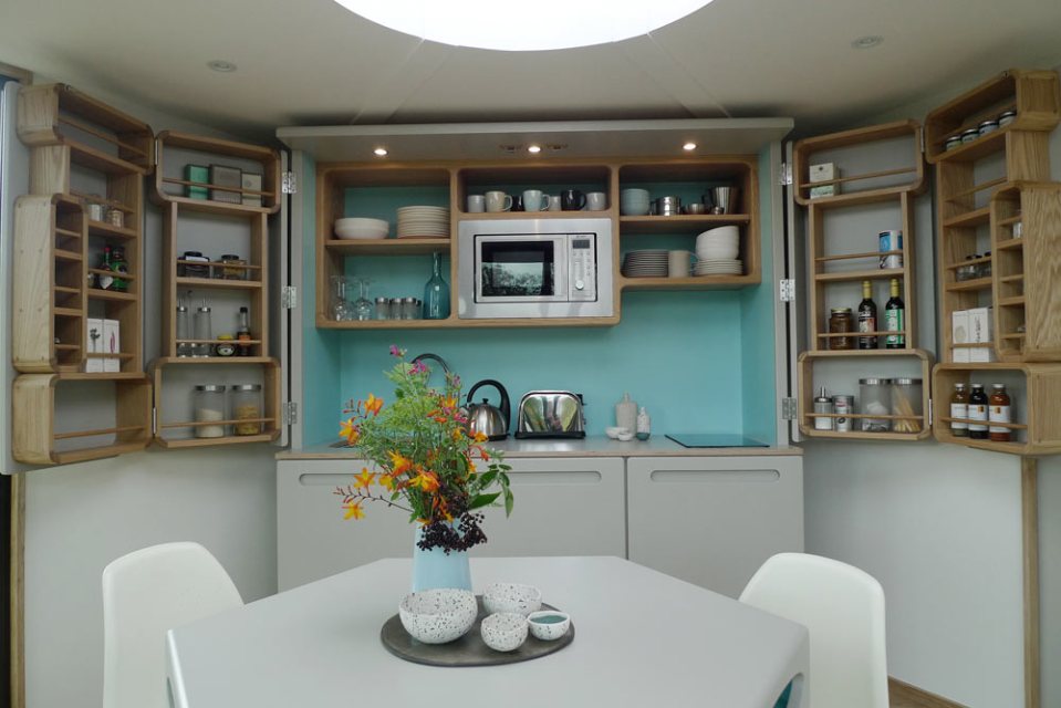 The Hivehaus is a modular dwelling designed to expand as needed. The hexagonal modules are joined to create a custom honeycomb floor plan. View all 14 photos at https://smallhousebliss.com/2014/08/21/hivehaus/.