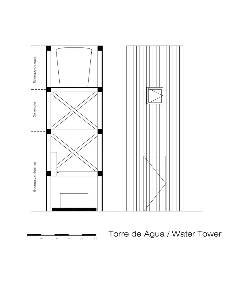 Located near a beach in Chile, this camping compound has a shipping container kitchen/bath, water tower and tent pads. | www.facebook.com/SmallHouseBliss