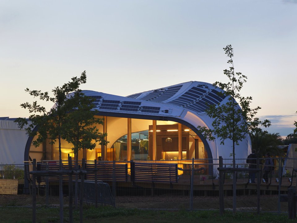 Solar Decathlon Europe contestant Techstyle Haus features an innovative and highly insulated fabric shell. It has an 825 sq ft open floor plan with a small loft. | www.facebook.com/SmallHouseBliss